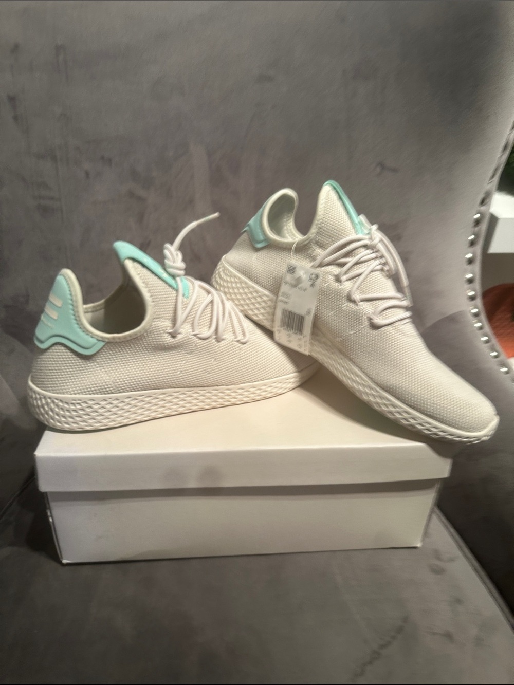 adidas Women’s Knit Sneakers in Cream with Mint Heel Trim
